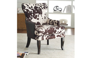 Accent Chair Cow Hide Fabric & Leather Back with Dark Legs - Brown