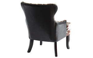 Accent Chair Cow Hide Fabric & Leather Back with Dark Legs - Brown