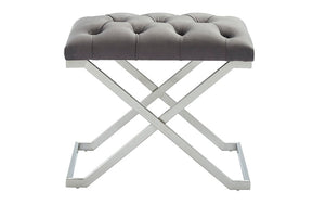 Velvet Fabric Bench with Stainless Steel Legs- Black | Ivory | Grey