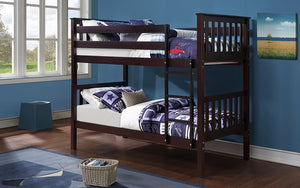 Bunk Bed - Twin over Twin Solid Wood - Espresso | White | Grey