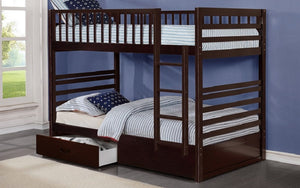 Bunk Bed - Twin over Twin with 2 Drawers Solid Wood - Espresso