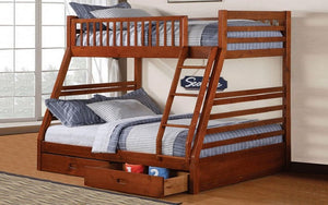 Bunk Bed - Twin over Double with 2 Drawers Solid Wood - Honey