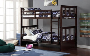 Bunk Bed - Twin over Twin Solid Wood - Grey | White | Espresso | Honey
