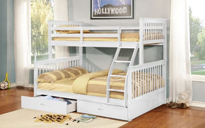 Bunk Bed - Twin over Double Mission Style with or without Drawers Solid Wood - White