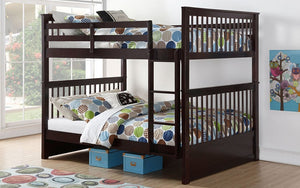 Bunk Bed - Double over Double Mission Style with or without Drawers Solid Wood - Espresso