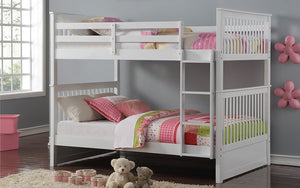 Bunk Bed - Double over Double Mission Style with or without Drawers Solid Wood - White