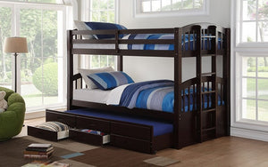 Bunk Bed - Twin over Twin with Trundle and Drawers Solid Wood - Espresso