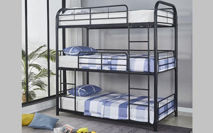 Bunk Bed - Twin over Twin over Twin with Metal - Black | White | Grey