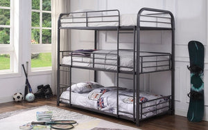 Bunk Bed - Twin over Twin over Twin with Metal - Black | White | Grey