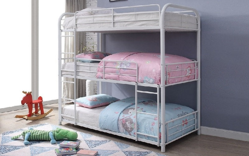 Bunk Bed - Twin over Twin over Twin with Metal - Black | White | Grey