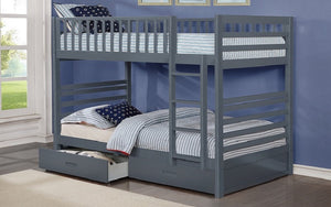 Bunk Bed - Twin over Twin with 2 Drawers Solid Wood - White | Grey