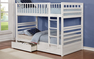 Bunk Bed - Twin over Twin with 2 Drawers Solid Wood - White | Grey