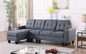 Linen Sectional with Reversible Chaise - Grey