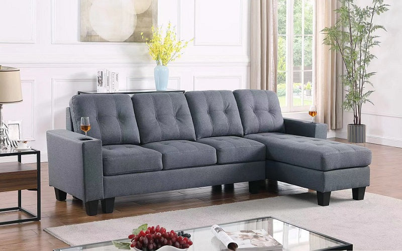 Linen Sectional with Reversible Chaise - Grey