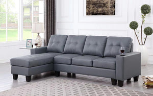 Leather Sectional with Reversible Chaise - Grey