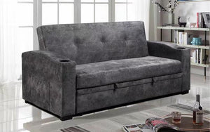 Velvet Fabric Sofa Bed with Cup Holders - Grey