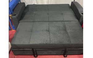 Velvet Fabric Sofa Bed with Cup Holders - Black