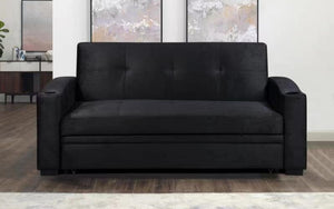 Velvet Fabric Sofa Bed with Cup Holders - Black