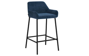 Bar Stool With Velvet Fabric Back & Metal Legs - Blue - Set of 2 pc (26'' Counter Height)