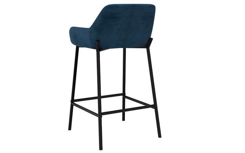 Bar Stool With Velvet Fabric Back & Metal Legs - Blue - Set of 2 pc (26'' Counter Height)