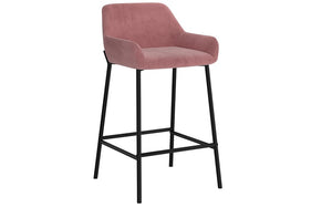 Bar Stool With Velvet Fabric Back & Metal Legs - Rose | Grey - Set of 2 pc (26'' Counter Height)