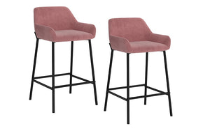 Bar Stool With Velvet Fabric Back & Metal Legs - Rose | Grey - Set of 2 pc (26'' Counter Height)