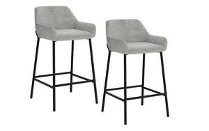 Bar Stool With Velvet Fabric Back & Metal Legs - Rose | Grey - Set of 2 pc (26'' Counter Height)