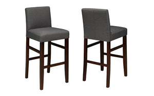 Bar Stool With Fabric Seat & Wooden Legs - Grey - Set of 2 pc (24'' Counter Height)