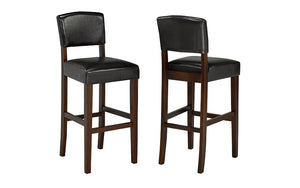 Bar Stool With Leather Seat & Wooden Legs - Dark Brown - Set of 2 pc (24'' Counter Height)