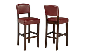 Bar Stool With Leather Seat & Wooden Legs - Dark Red - Set of 2 pc (24'' Counter Height)
