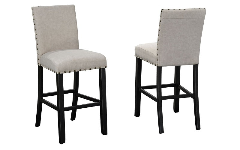 Bar Stool With Fabric Seat & Wooden Legs - Blue | Beige | Grey - Set of 2 pc (29'' Counter Height)