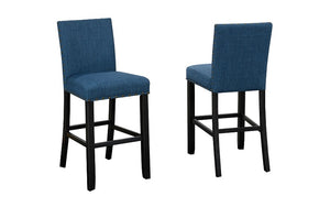 Bar Stool With Fabric Seat & Wooden Legs - Blue | Beige | Grey - Set of 2 pc (29'' Counter Height)