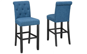 Bar Stool With Fabric Seat & Wooden Legs - Beige | Blue | Light Grey - Set of 2 pc (29'' Counter Height)