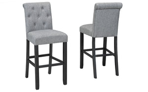 Bar Stool With Fabric Seat & Wooden Legs - Beige | Blue | Light Grey - Set of 2 pc (29'' Counter Height)