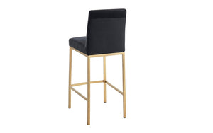 Bar Stool With Velvet Fabric & Gold Legs - Gold | Blue, Gold | Black & Gold | Grey - Set of 2 pc (26'' Counter Height)