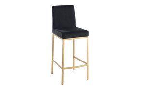 Bar Stool With Velvet Fabric & Gold Legs - Gold | Blue, Gold | Black & Gold | Grey - Set of 2 pc (26'' Counter Height)