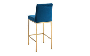 Bar Stool With Velvet Fabric & Gold Legs - Gold | Blue, Gold | Black & Gold | Grey - Set of 2 pc (26'' Counter Height)