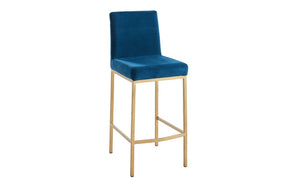 Bar Stool With Velvet Fabric & Gold Legs - Gold | Blue, Gold | Black & Gold | Grey - Set of 2 pc (26'' Counter Height)