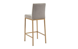 Bar Stool With Velvet Fabric & Gold Legs - Gold | Blue, Gold | Black & Gold | Grey - Set of 2 pc (26'' Counter Height)