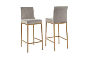 Bar Stool With Velvet Fabric & Gold Legs - Gold | Blue, Gold | Black & Gold | Grey - Set of 2 pc (26'' Counter Height)