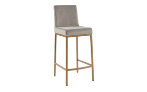 Bar Stool With Velvet Fabric & Gold Legs - Gold | Blue, Gold | Black & Gold | Grey - Set of 2 pc (26'' Counter Height)