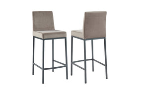 Bar Stool With Velvet Fabric & Grey Legs - Grey | Grey & Grey | Black - Set of 2 pc (26'' Counter Height)