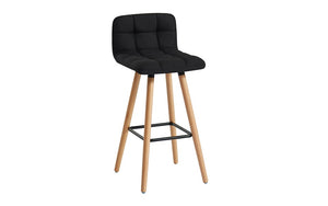 Bar Stool With Fabric & Wooden Legs - Grey | Charcoal | Black - Set of 2 pc (26'' Counter Height)