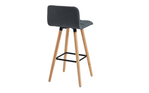 Bar Stool With Fabric & Wooden Legs - Grey | Charcoal | Black - Set of 2 pc (26'' Counter Height)