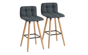 Bar Stool With Fabric & Wooden Legs - Grey | Charcoal | Black - Set of 2 pc (26'' Counter Height)