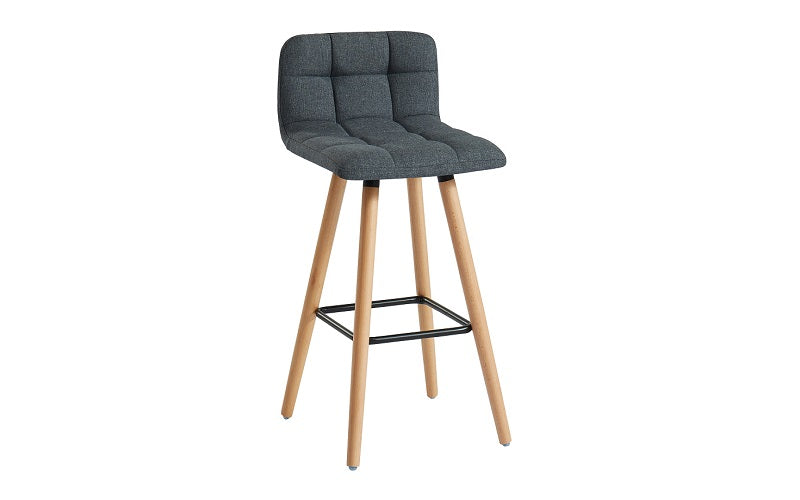 Bar Stool With Fabric & Wooden Legs - Grey | Charcoal | Black - Set of 2 pc (26'' Counter Height)