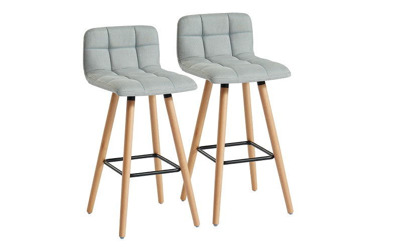 Bar Stool With Fabric & Wooden Legs - Grey | Charcoal | Black - Set of 2 pc (26'' Counter Height)