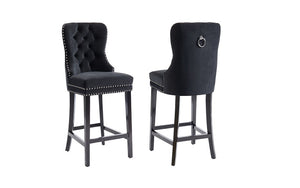 Bar Stool With Velvet Fabric & Dark Legs - Black | Grey - Set of 2 pc (26'' Counter Height)