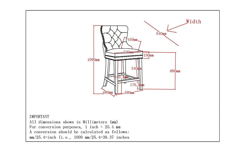 Bar Stool With Velvet Fabric & Dark Legs - Black | Grey - Set of 2 pc (26'' Counter Height)