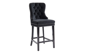 Bar Stool With Velvet Fabric & Dark Legs - Black | Grey - Set of 2 pc (26'' Counter Height)